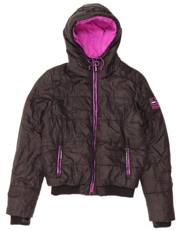 Damska ocieplana kurtka z kapturem Superdry UK 40, duża, czarna, poliester