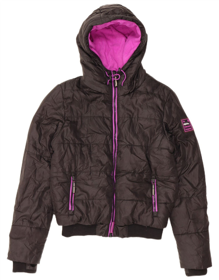 Damska ocieplana kurtka z kapturem Superdry UK 40, duża, czarna, poliester
