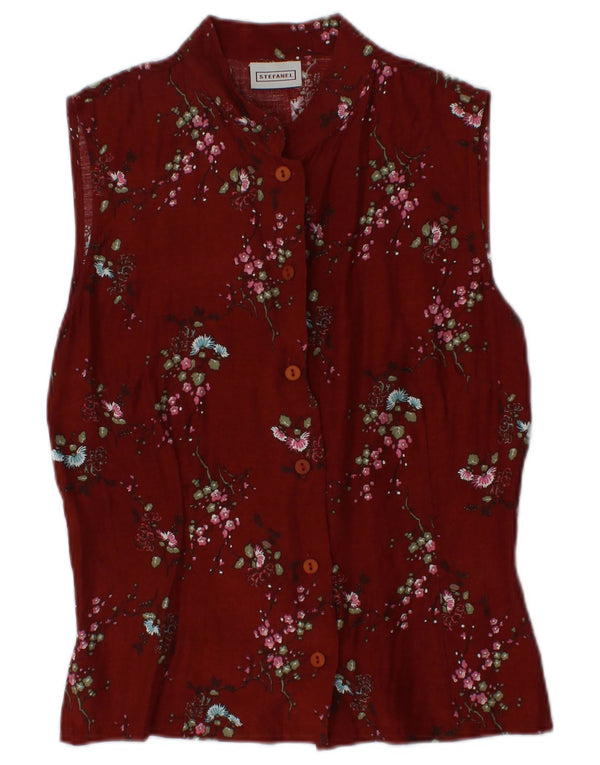 Damska bluzka koszulowa bez rękawów STEFANEL UK 12 Średni bordowy kwiatowy Rayon