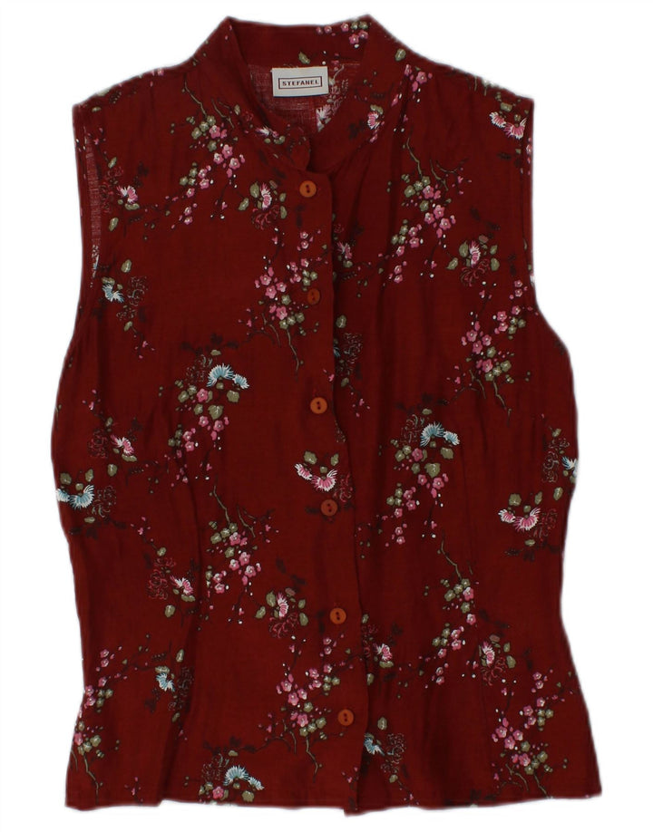 Damska bluzka koszulowa bez rękawów STEFANEL UK 12 Średni bordowy kwiatowy Rayon