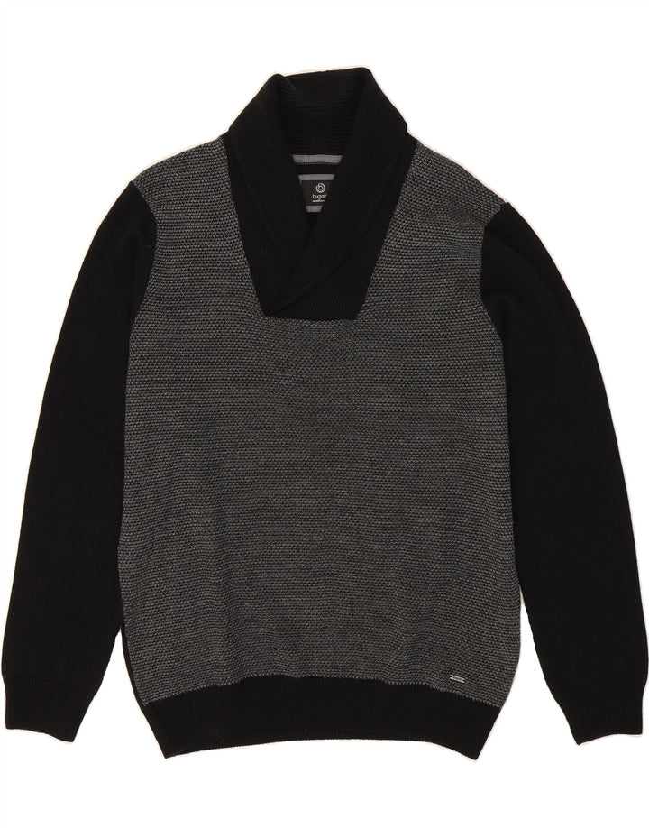 BUGATTI Mens Shawl Neck Jumper Sweater Large Black Polyacrylic Vintage Bugatti and Second-Hand Bugatti from Messina Hembry 