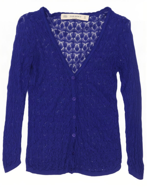 Zara Damski sweter oversize z rękawem 3/4, UK 10, mały, niebieski akryl
