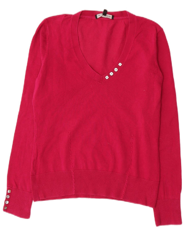 LAURA ASHLEY – Damski sweter z dekoltem w kształcie litery V, UK 12, średnio różowy, bawełniany