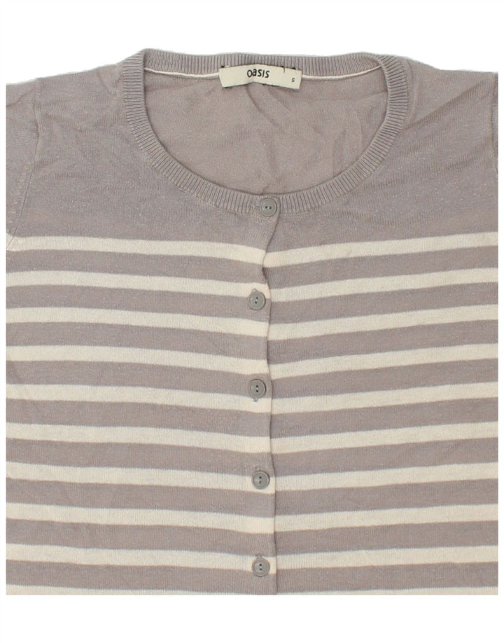OASIS Womens Cardigan Sweater UK 10 Small Grey Striped Cotton Vintage Oasis and Second-Hand Oasis from Messina Hembry 