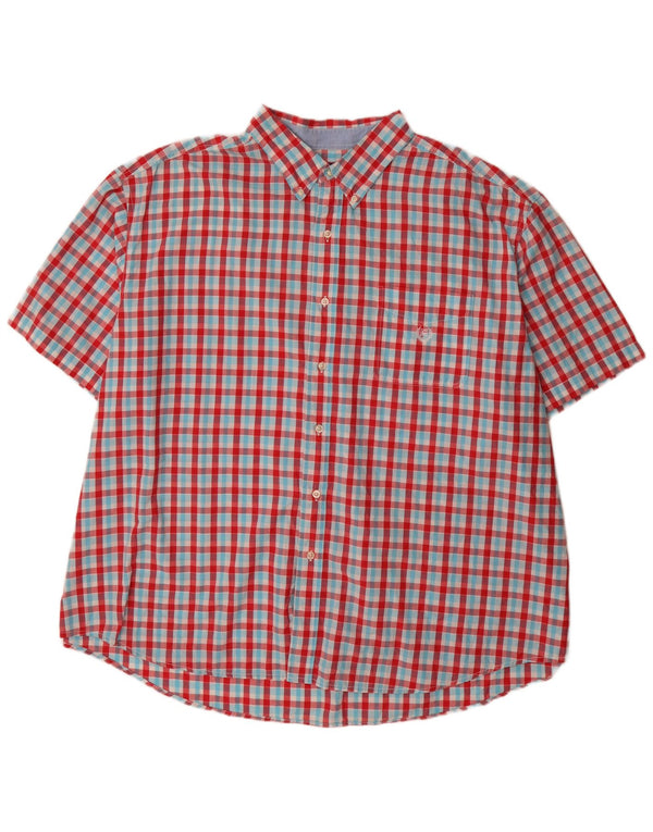 Koszula męska Chaps z krótkim rękawem, regularnym krojem, 4XL, czerwona bawełniana kratka