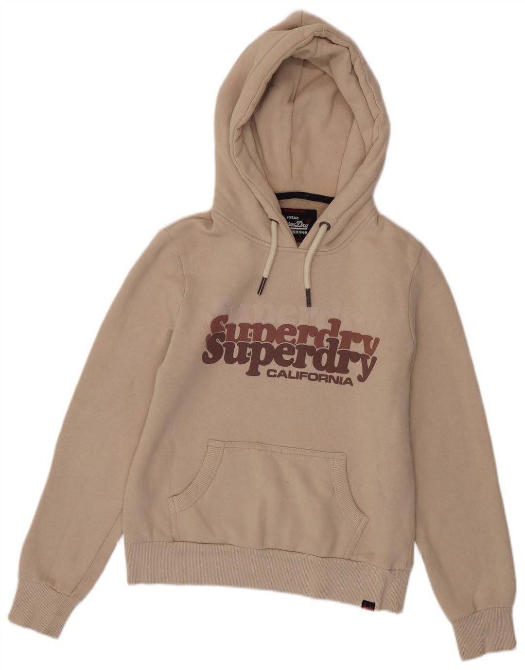 Damski sweter z kapturem i grafiką SUPERDRY UK 8 Small, beżowy, bawełniany