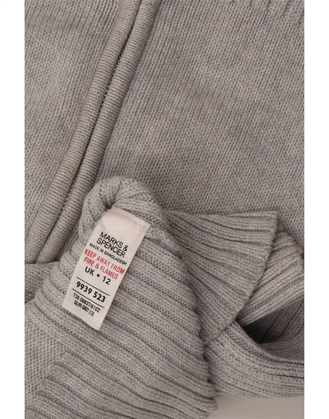 Marks & Spencer Damski sweter rozpinany z pełnym zamkiem, UK 12, średnioszary, bawełniany