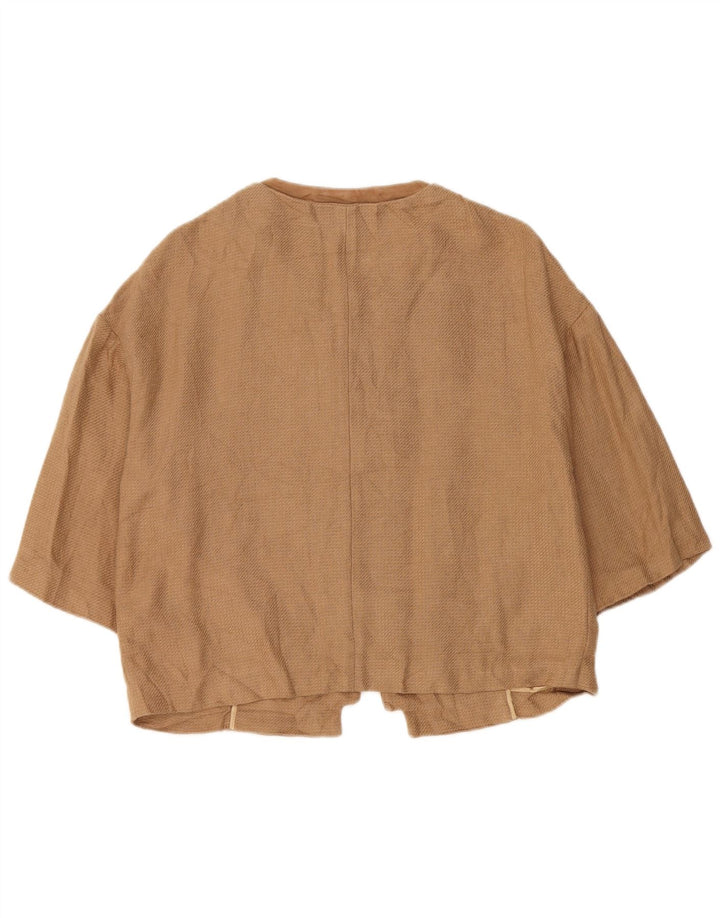 Massimo Dutti Damska marynarka z rękawami 3/4 i otwartymi, UK 16, duża, brązowa lniana