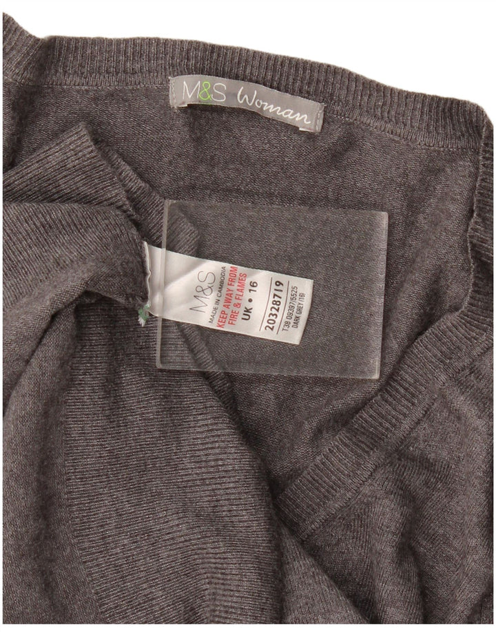 Sweter damski Marks & Spencer z dekoltem w kształcie litery V, UK 16, duży, szary, wiskoza