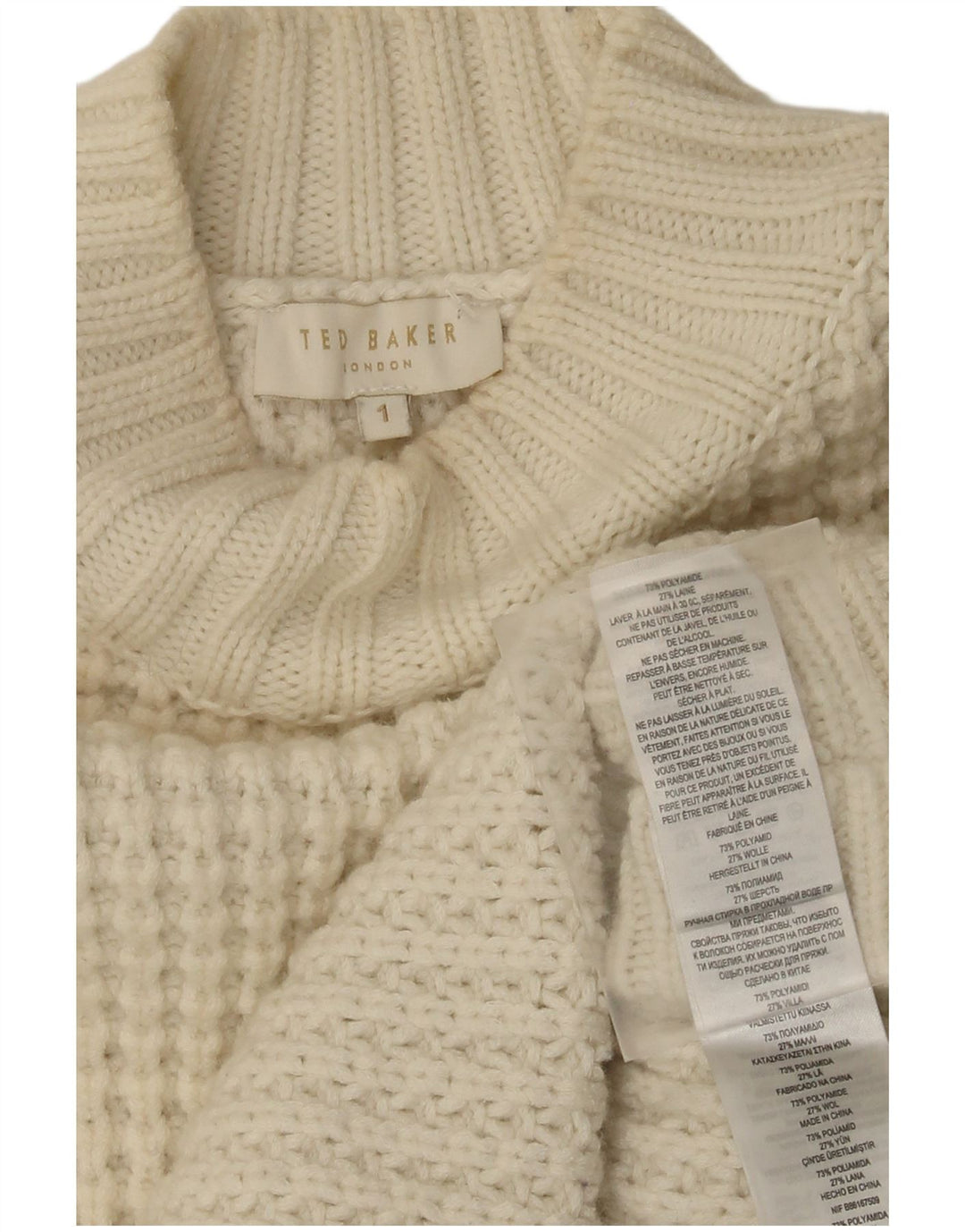 Damski sweter Ted Baker z długim rękawem i golfem, rozmiar 1 XS, beżowy