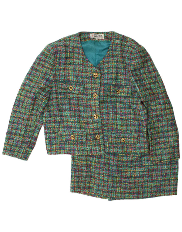 VINTAGE Damski zestaw spódnic zapinanych na 4 guziki, 2 częściowy IT 48 XL W32 Wełniana zielona krata