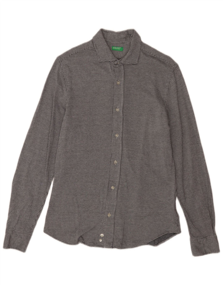 Koszula męska Benetton, średnia szara, bawełniana w pepitkę