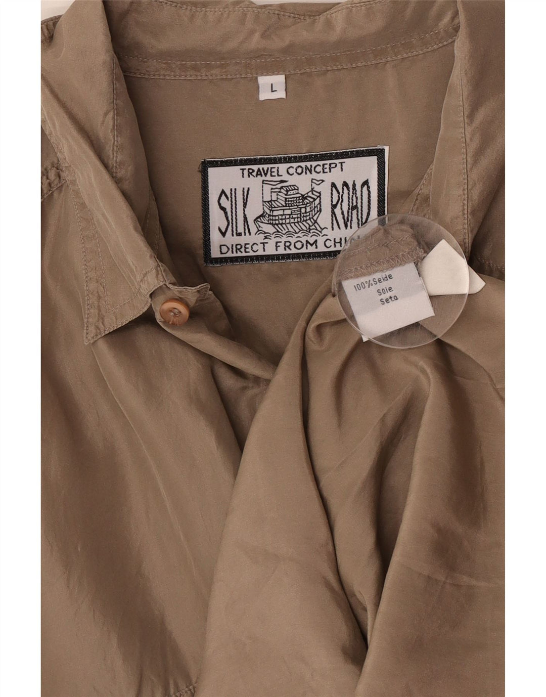 Koszula męska z krótkim rękawem w stylu vintage, duża, brązowa, jedwabna