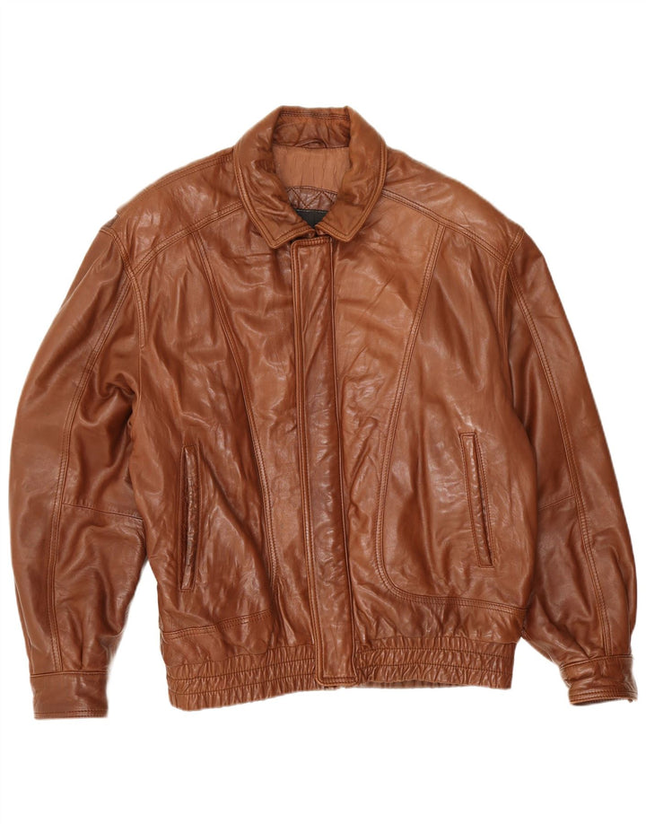 Męska kurtka skórzana typu bomber w stylu vintage IT 50, duża brązowa