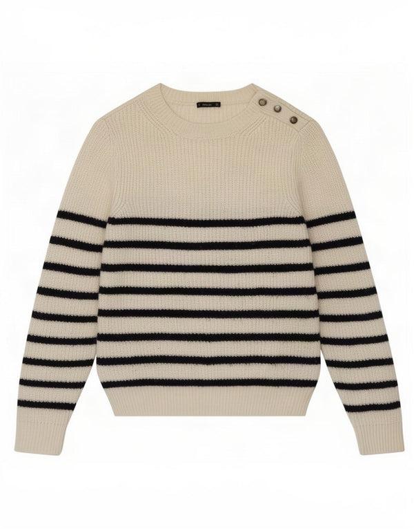 Zara Womens Boat Neck Jumper Sweater UK 16 Large White Striped Acrylic