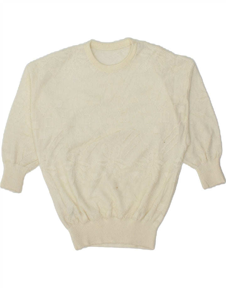 VINTAGE Womens 3/4 Sleeve Crew Neck Jumper Sweater EU 40 Medium Off White Vintage Vintage and Second-Hand Vintage from Messina Hembry 