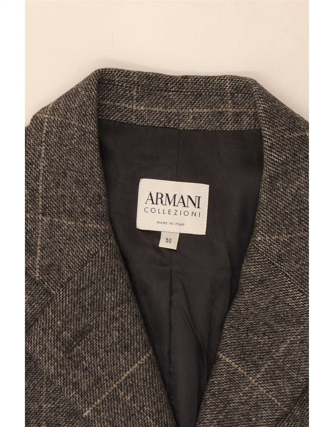 Damska marynarka Armani Collezioni zapinana na 3 guziki IT 50 XL, szara wełniana kratka