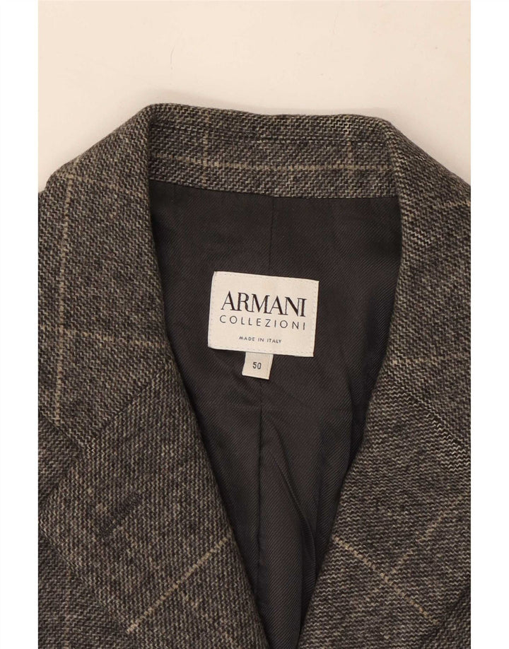 Damska marynarka Armani Collezioni zapinana na 3 guziki IT 50 XL, szara wełniana kratka