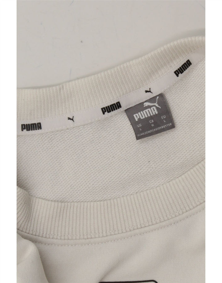 PUMA Womens Crop Oversized Sweatshirt Jumper UK 16 Large White Colourblock Vintage Puma and Second-Hand Puma from Messina Hembry 