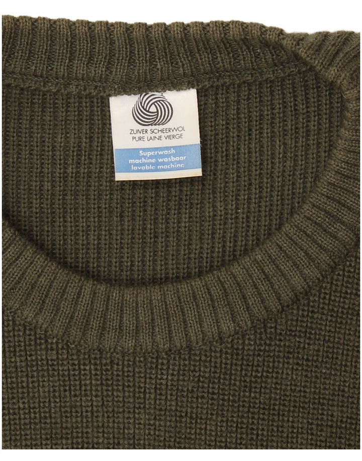 Męski sweter wojskowy w stylu VINTAGE, z okrągłym dekoltem, duży, z dziewiczej wełny khaki