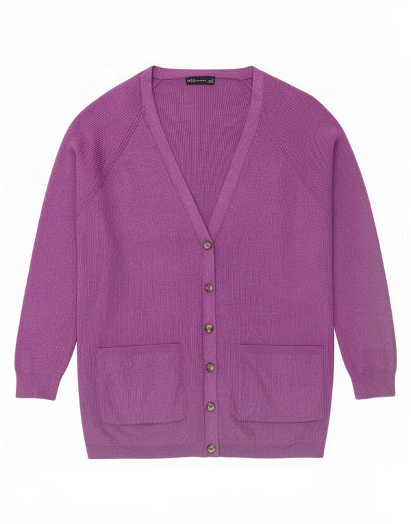 Marks & Spencer Damski sweter rozpinany UK 18 XL Fioletowa wiskoza z plamkami