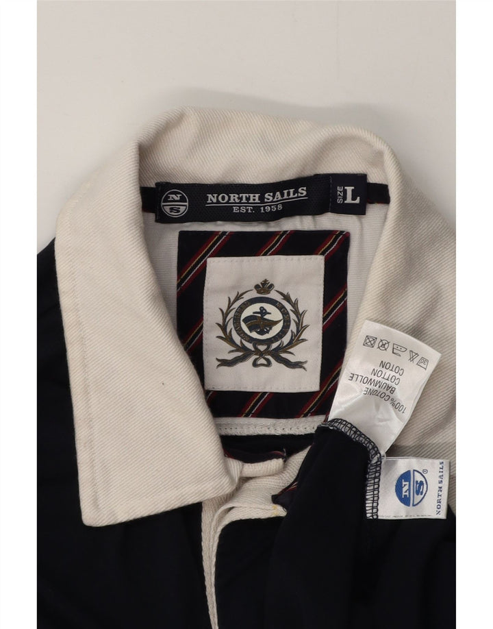 Męska koszulka polo do rugby z długim rękawem NORTH SAILS, duża, granatowa, z blokami kolorów