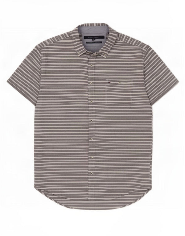 Męska koszula z krótkim rękawem Tommy Hilfiger o dopasowanym kroju 2XL, szara, bawełniana w prążki