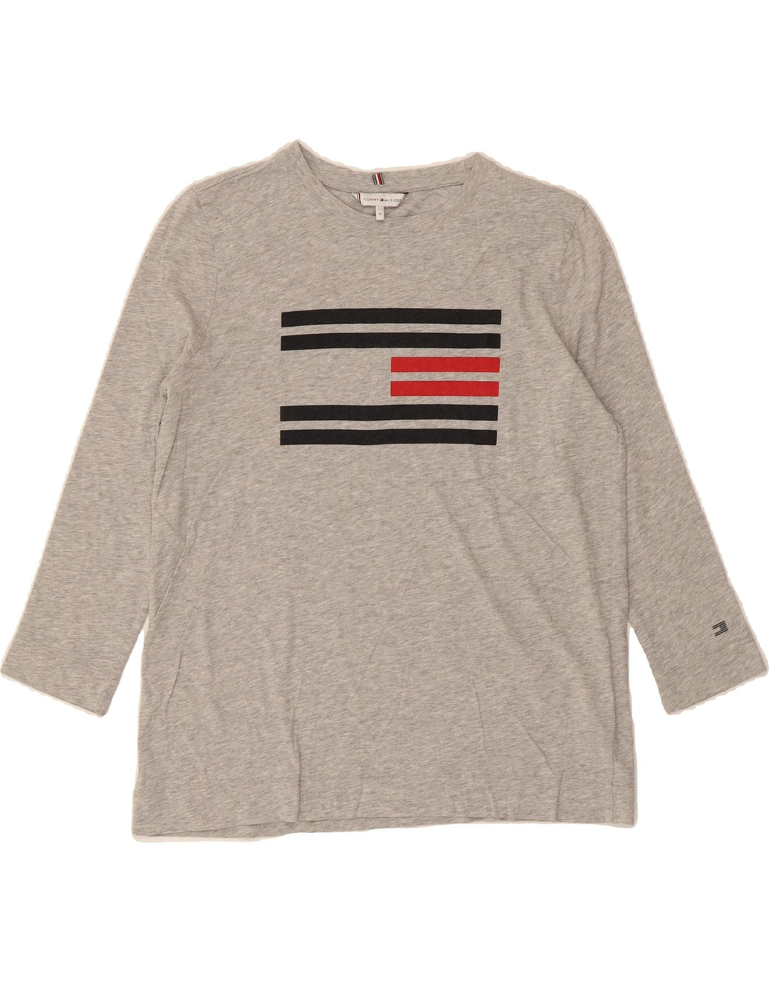 TOMMY HILFIGER Womens Graphic Top 3/4 Sleeve UK 14 Medium Grey Flecked Vintage Tommy Hilfiger and Second-Hand Tommy Hilfiger from Messina Hembry 