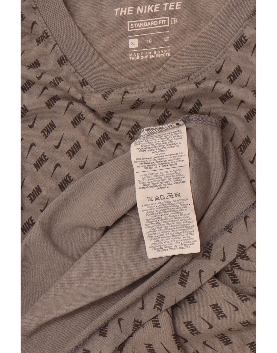 Męski T-shirt z grafiką NIKE o standardowym kroju, rozmiar XL, szara, bawełniana z blokami kolorów