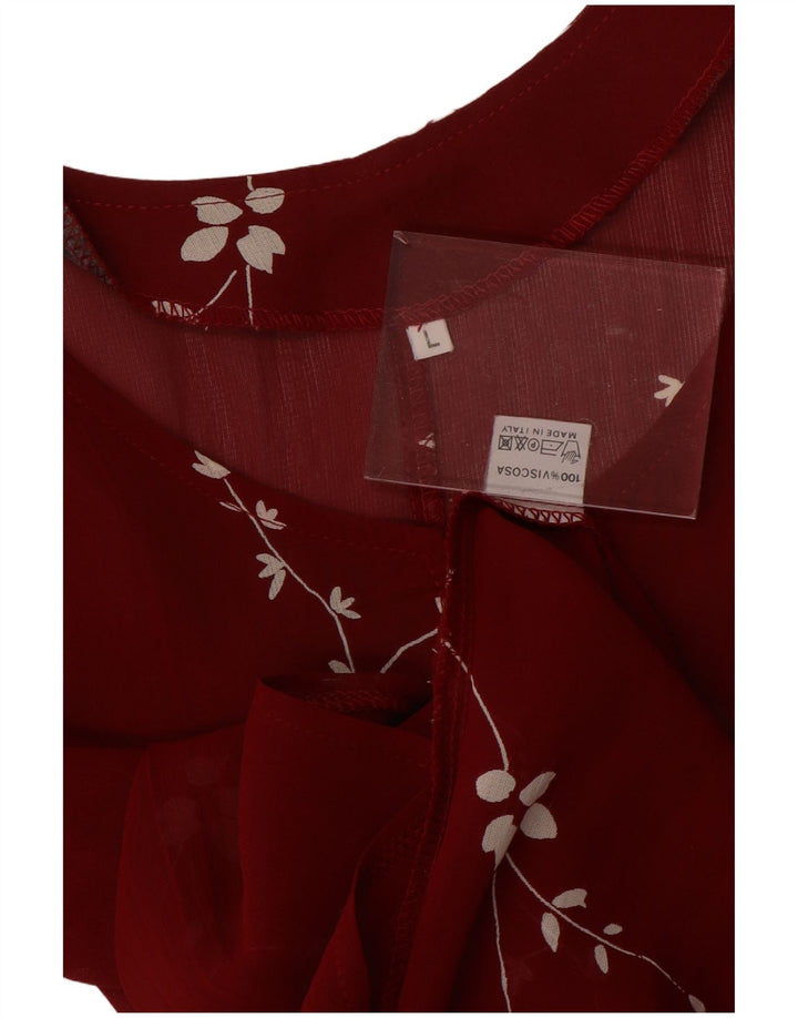 VINTAGE damska sukienka maxi bez rękawów UK 14 duża czerwona wiskoza w kwiaty