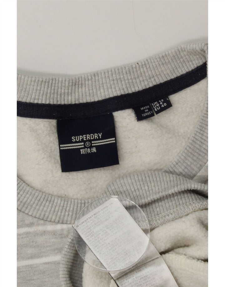 Damski sweter z grafiką Superdry UK 12, bawełniany w średnie szare paski