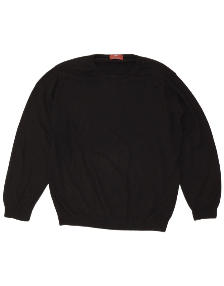 Marks & Spencer Męski sweter z okrągłym dekoltem, duży, czarny, wełniany