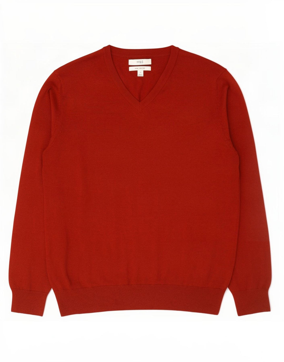 Marks & Spencer Męski sweter z dekoltem w kształcie litery V, XL, czerwony, bawełniany