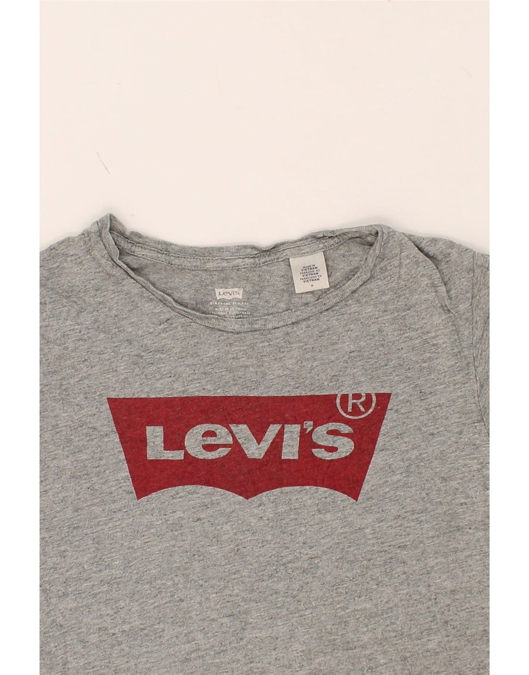 LEVI'S Womens Graphic T-Shirt Top UK 12 Medium Grey Cotton Vintage Levi's and Second-Hand Levi's from Messina Hembry 