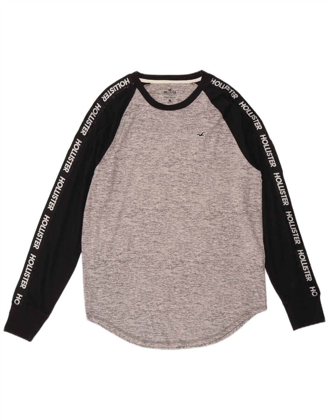 Męski top z grafiką Hollister z długim rękawem, duży, szary, bawełniany w bloki kolorów
