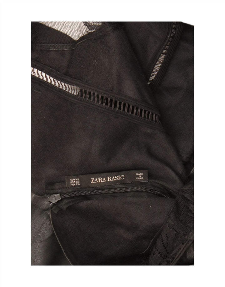 Damska skórzana sukienka płaszczowa ZARA bez rękawów UK 4 XS czarna