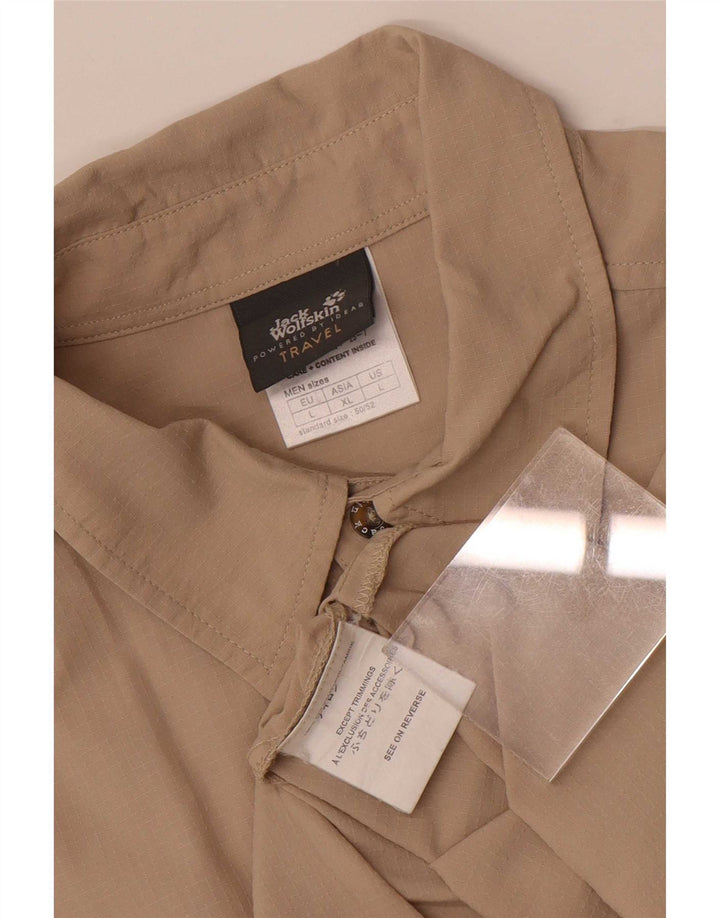 Koszula męska z krótkim rękawem Jack Wolfskin, duża, beżowa, poliamidowa