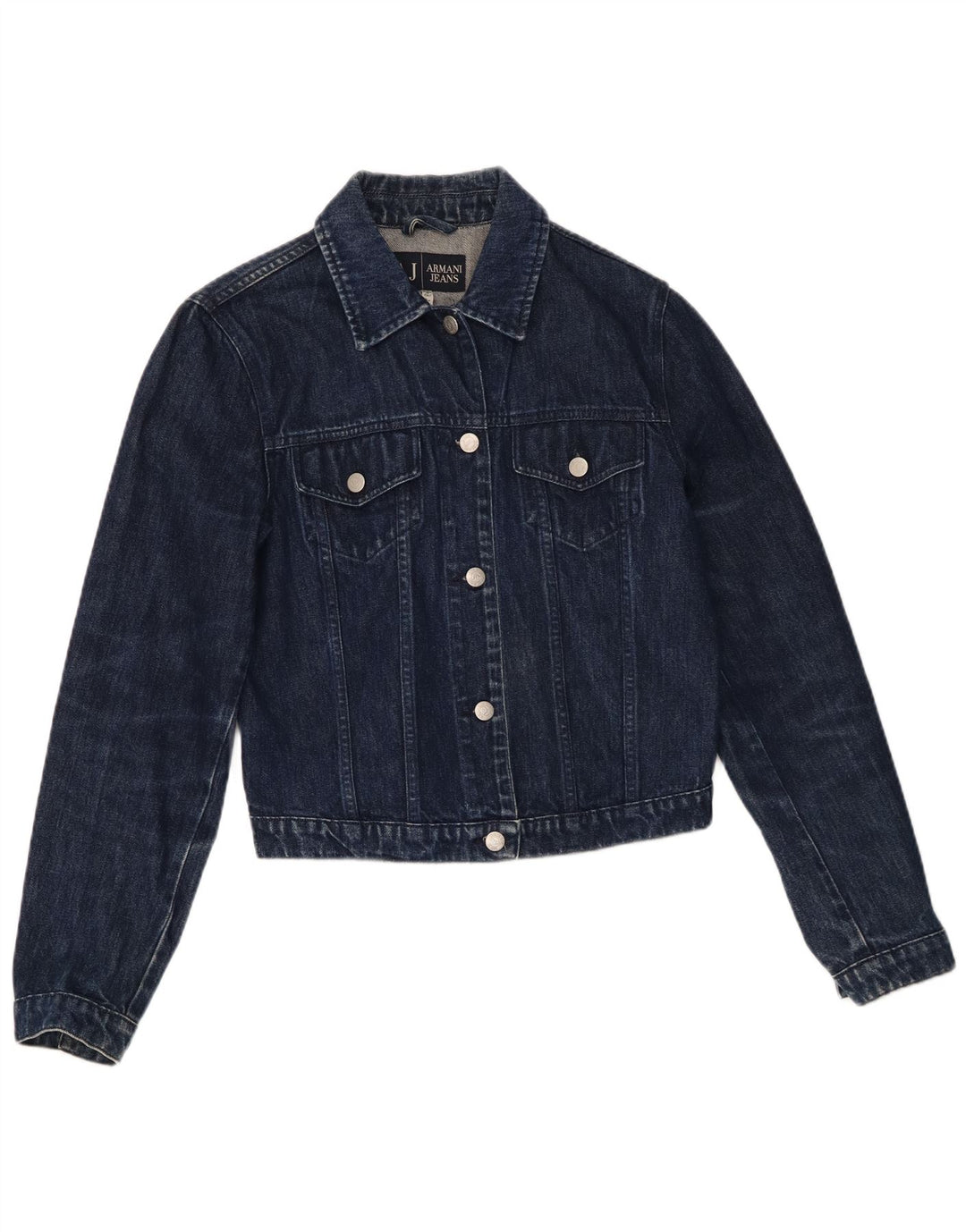 ARMANI JEANS Damska krótka kurtka dżinsowa UK 14, średnia, granatowa, bawełniana