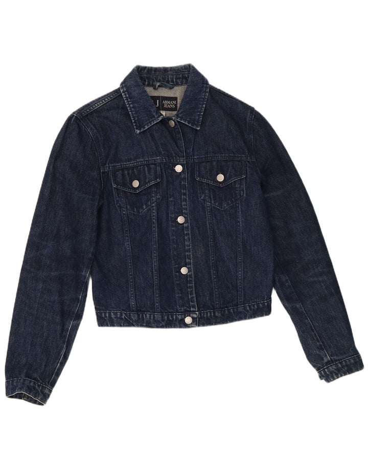 ARMANI JEANS Damska krótka kurtka dżinsowa UK 14, średnia, granatowa, bawełniana