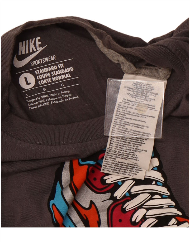 Męski T-shirt z grafiką NIKE o standardowym kroju, duży, szary, bawełniany