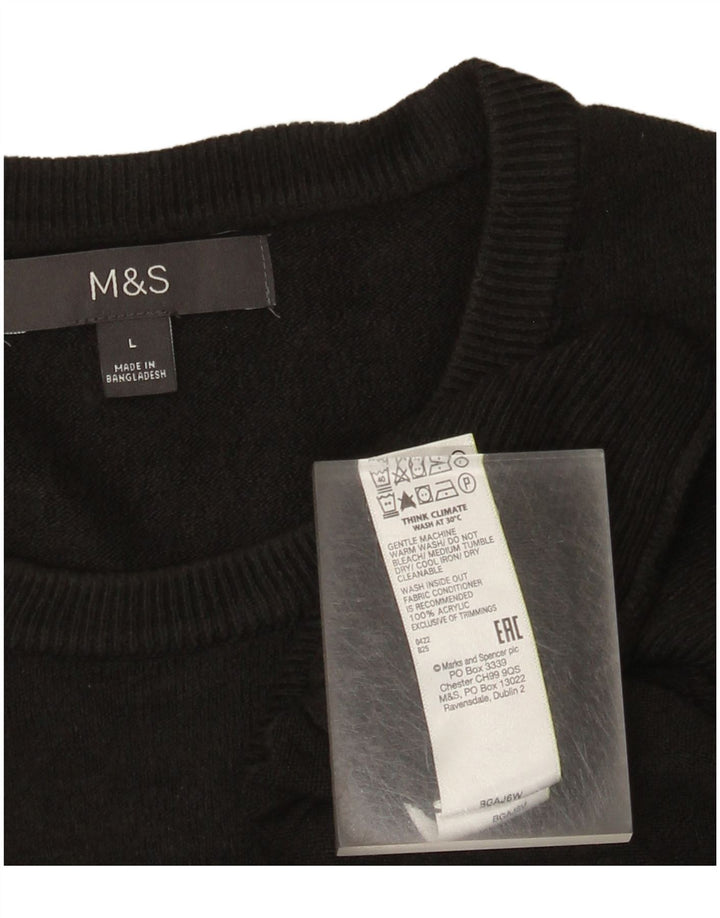 Marks & Spencer Męski sweter z okrągłym dekoltem, duży, czarny akryl