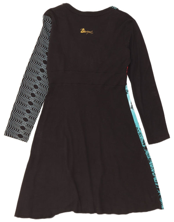 Desigual Womens Long Sleeve Graphic A-Line Dress UK 18 XL Black Patchwork