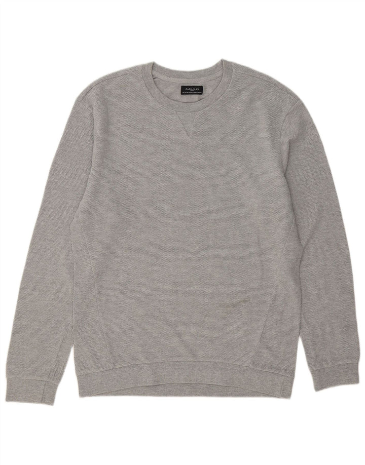 Męski sweter z okrągłym dekoltem Zara XL, szara bawełna
