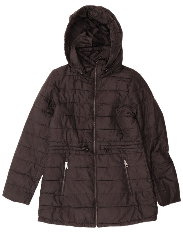 Damska ocieplana kurtka z kapturem ZARA UK 10, mała, czarna, poliester