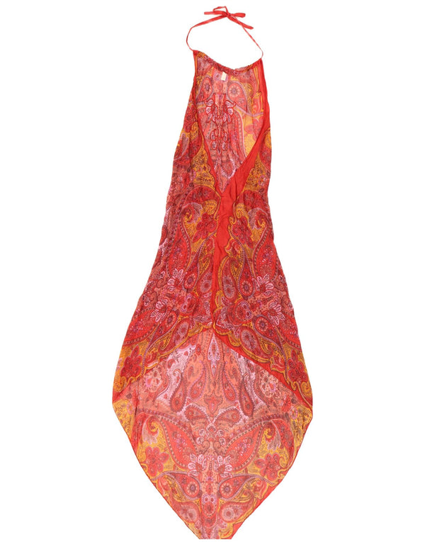 Vintage Womens Halter Asymmetrical Dress UK 8 Small Red Paisley Silk