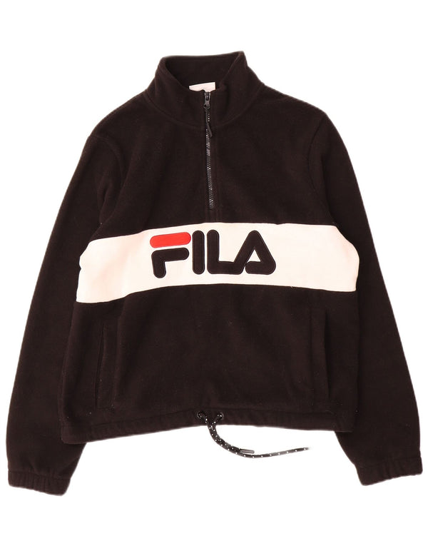 Damski sweter polarowy Fila Oversize z grafiką UK 8, mały, czarny, z blokami kolorów