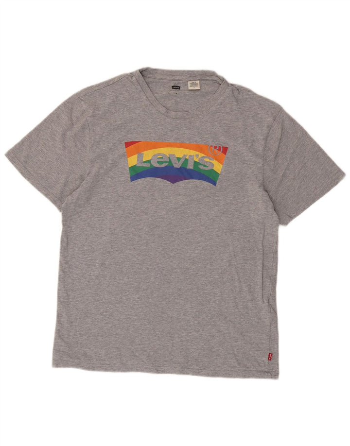 LEVI'S Męska koszulka z nadrukiem, średnia, szara melanżowa, bawełna