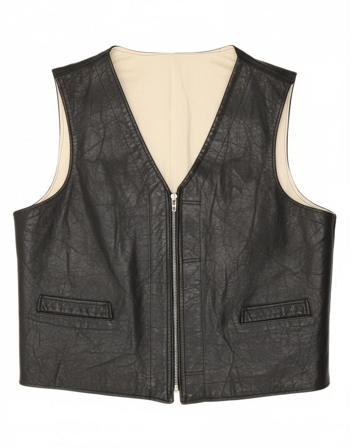 VINTAGE Mens Leather Waistcoat Large Black