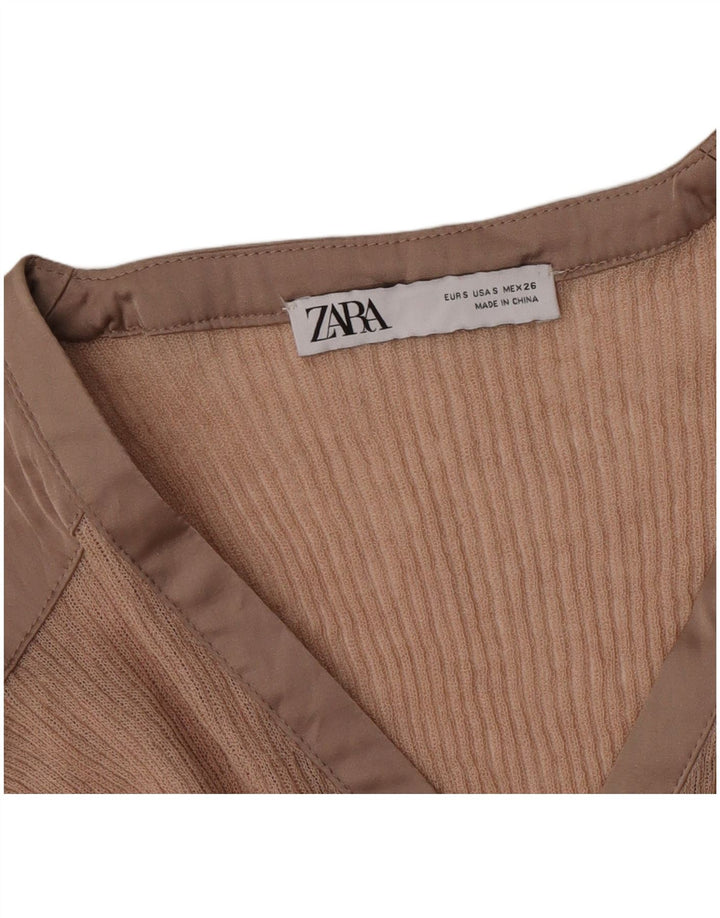 Damski top Zara z długim rękawem, UK 10, mały, beżowy, z blokami kolorów
