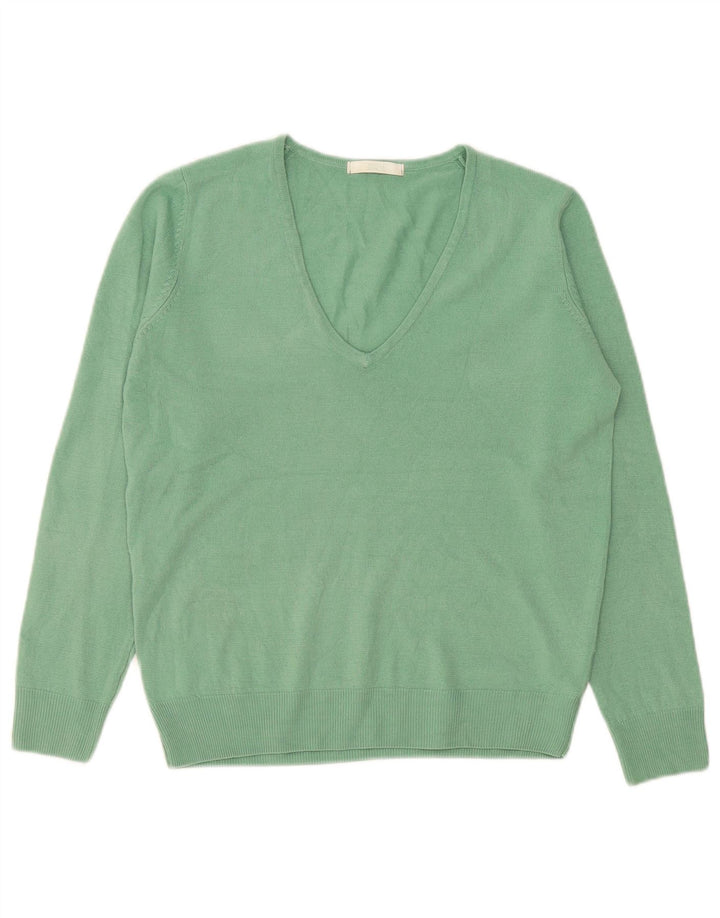 Marks & Spencer Damski sweter z dekoltem w kształcie litery V, UK 12, średni zielony akryl